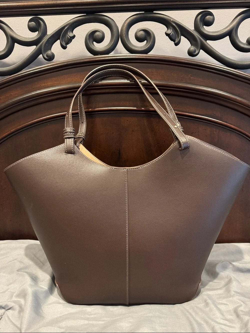 Elegant Brown Textured Tote with Double Handles